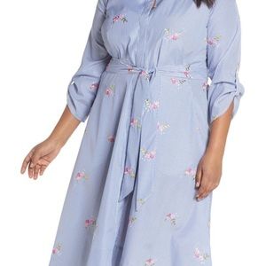 Tahari Embroidered Stripe Shirtdress